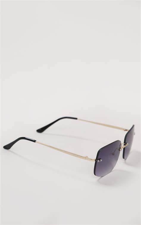 Black Faded Lens Rimless Square Sunglasses Prettylittlething