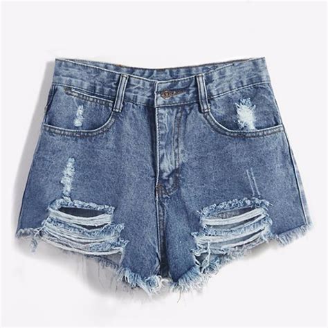 I feel that short shorts didn't get a fair showing here, the model shoots of skirts were far greater, and the short shorts were often loose and long… fitted short shorts are a. 2018 Brand Vintage ripped hole fringe blue denim shorts ...