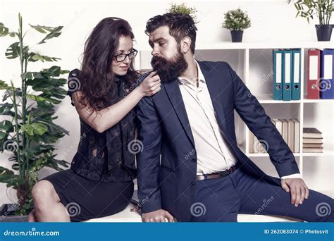 Seductive Colleague Flirting With Boss Man And Woman Business
