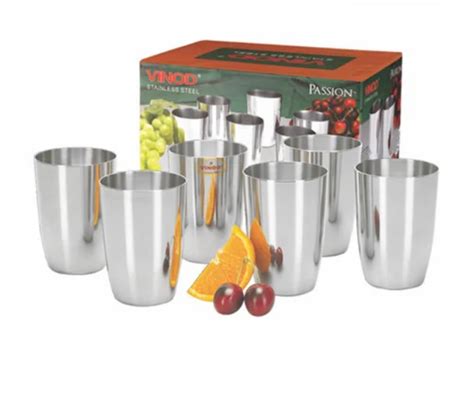 Silver Vinod Stanless Steel Passion Glass Six Glasses For Home Capacity 300 Ml At Rs 1125