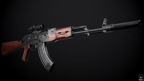 Ak 47 Rifle With Attachments 3d Model Cgtrader