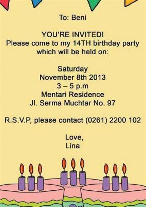 Contoh Undangan Ultah Bahasa Inggris Invitation Party Onpos
