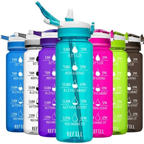 Hydromate 32 Oz Water Bottle With Straw And Motivational Time Markings