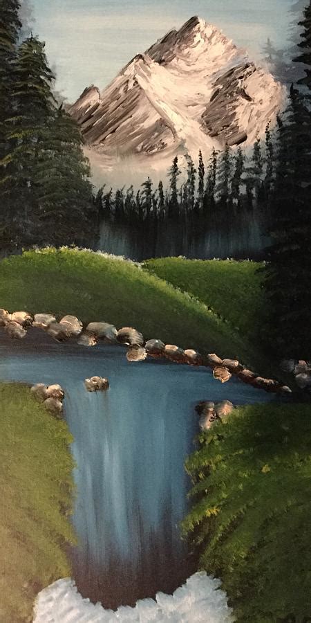 Bob Ross Inspired Mountain And Waterfall Nature Landscape Painting By
