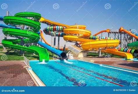 Aquapark Sliders With Pool Stock Image Image Of Entertaining 84702333