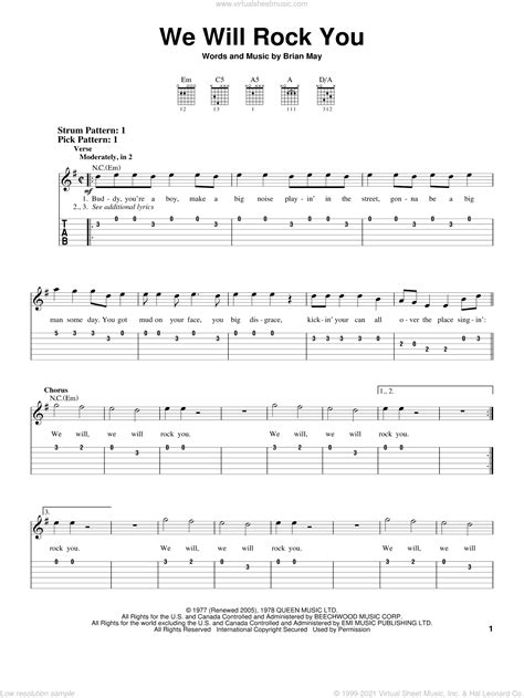 We Will Rock You Sheet Music Easy For Guitar Solo Easy Tablature