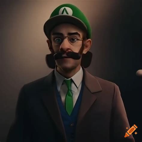 Hyper Realistic Depiction Of Luigi Investigating A Mysterious Case