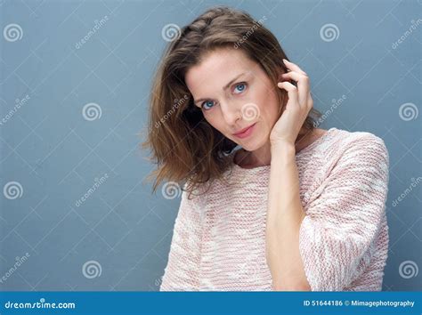 Attractive Woman Posing With Hand In Hair Stock Photo Image Of