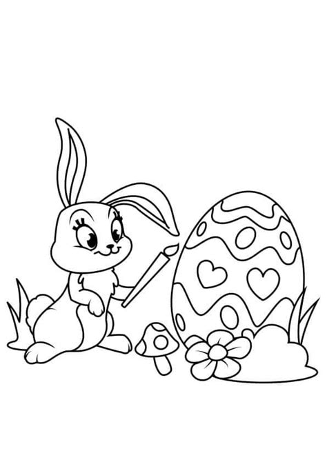 Cute Easter Bunny Paints An Easter Egg Coloring Page Download Print Or Color Online For Free