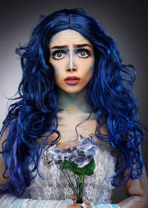 Womens Long Dark Blue Corpse Bride Style Wig