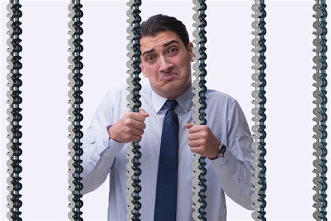 The Man Trapped In Prison With Dollars Stock Image Image Of Jail