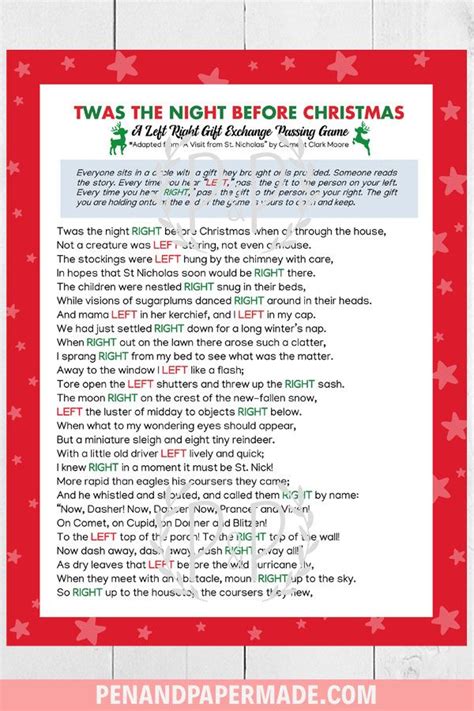 Free Christmas Right Left Game Printable Twas The Night Before