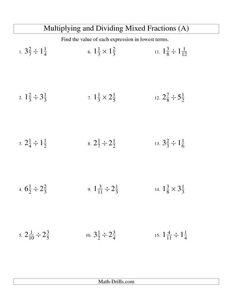 The Multiplying And Dividing Mixed Fractions A Math Worksheet From