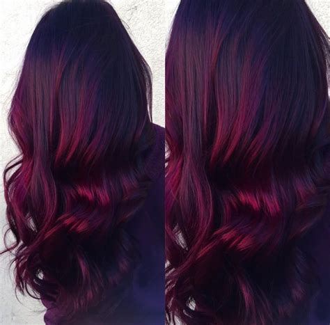 Red Velvet Balayage Dark Roots With Vibrant Burgundy Ends Done By