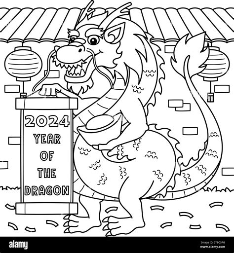2024 Year Of The Dragon Coloring Page For Kids Stock Vector Image And Art