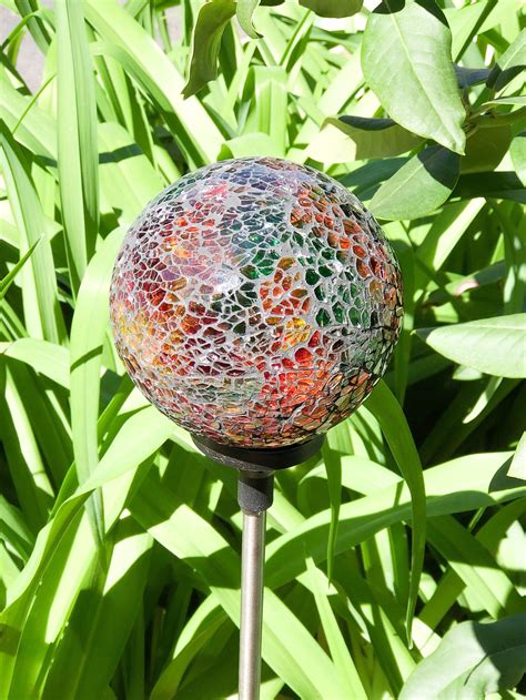 Solar Powered Mosaic Glass Ball Garden Art Stake Decoration Etsy