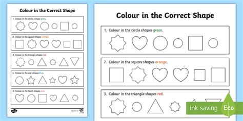 Colour In The Correct Shape Recognition Worksheet Twinkl