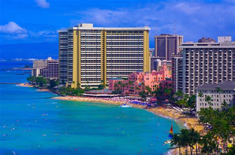 Overview Of Waikiki Beach Royal Hawaiian Hotel And Sheraton Waikiki In
