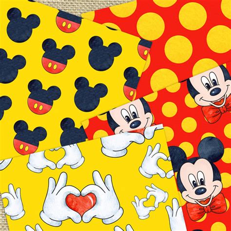 Watercolor Mickey Mouse Seamless Patterns Digital Prints Etsy