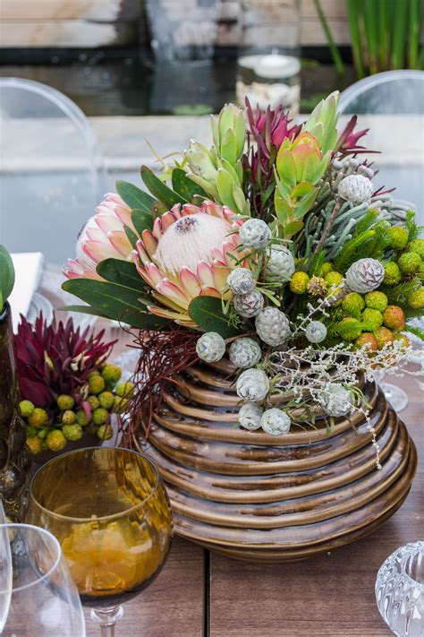 Traditional South African Fynbos With Protea Flower As A Floral Centre