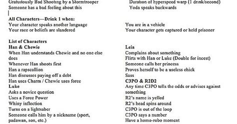 The Definitive Star Wars Trilogy Drinking Game Imgur