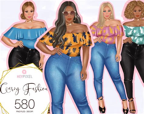 curvy girls clipart african american fashion illustration etsy