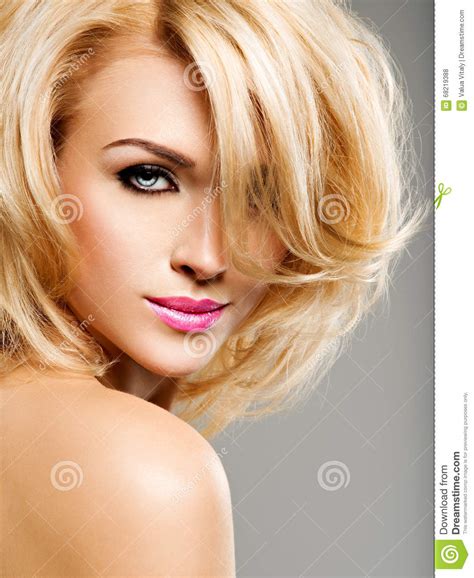 Portrait Of Beautiful Woman With Blond Hair Bright Fashion Ma Stock