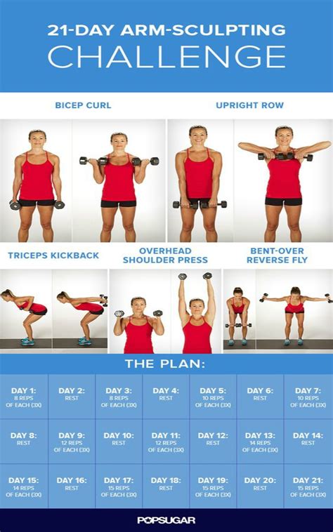 Squeezing glutes, lifting chest, and extending neck neutrally forward, tap the floor with the weights and lift. 30 Day Arm Challenge Workouts