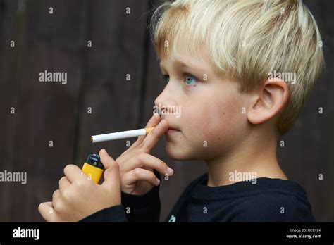 Child Blond Boy Smoking Cigarette Young Smoker Stock Photo 60499115