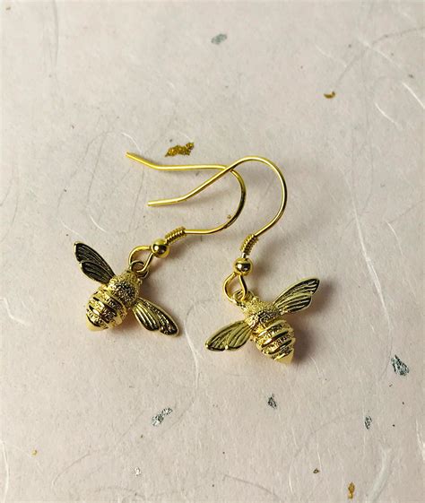 Bee Earrings 18kt Gold Plated Etsy