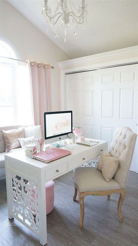 Feminine Home Office In White And Pink Pink Home Offices Home
