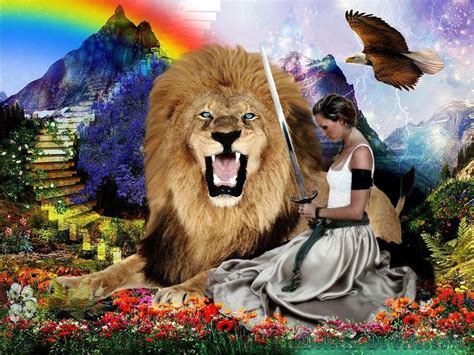 Lion Of Judah Bride Of Christ With Sword Eagle Rainbow Prophetic