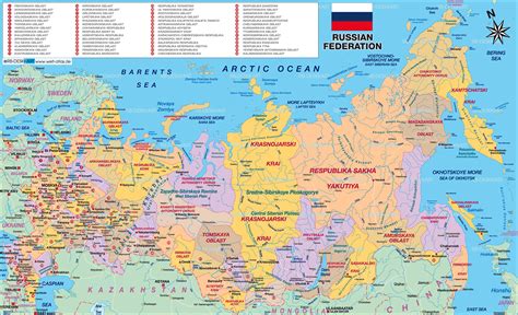 Die russische föderation ist ein staat im nördlichen eurasien und wird vom polarkreis durchschnitten. Karte von Russland politisch (Land / Staat) | Welt-Atlas.de