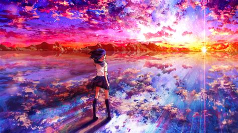 4k Anime Girls Dress Landscape Clouds Sky Original Characters