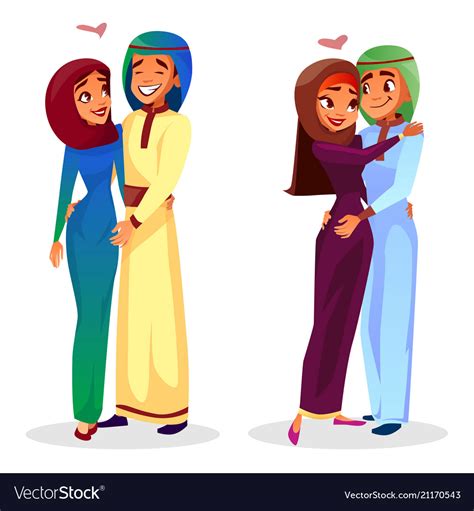 Cartoon Arab Muslim Couples Hugging Royalty Free Vector