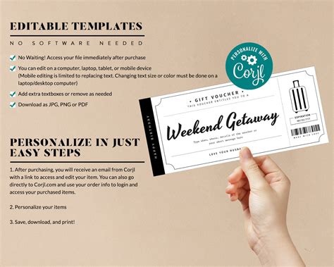 Editable Weekend Getaway Gift Voucher Weekend Away Ticket Etsy
