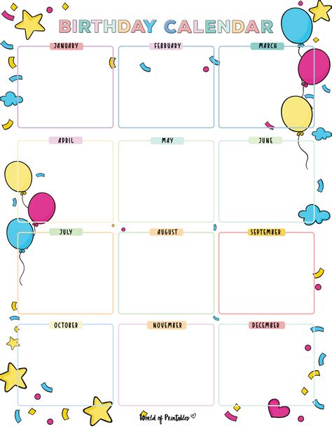 Happy Birthday Calendar Printables Kore Garnette