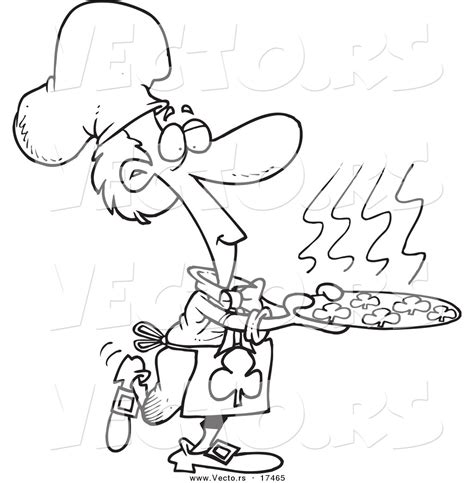 Chef master cartoon character made in a huge amount of poses. Vector of a Cartoon Chef Leprechaun Serving Shamrock Cookies - Coloring Page Outline by Ron ...