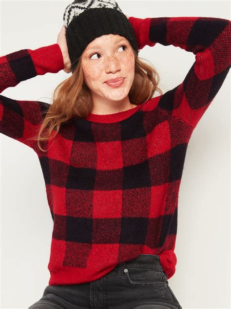 Cozy Plaid Crew Neck Sweater For Women Old Navy