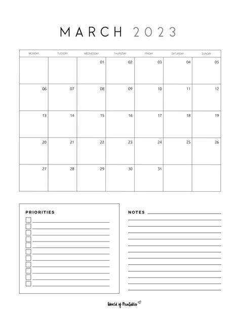 March 2023 Calendars 100 Styles To Choose From World Of Printables