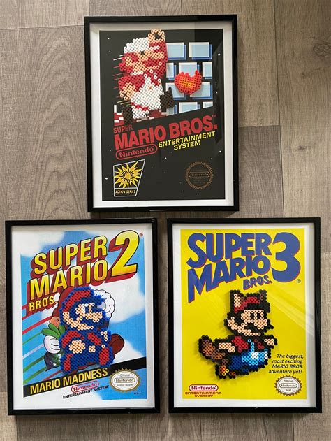 Nes Super Mario Brothers 1 2 And3 Pixelated Box Cover Art Etsy