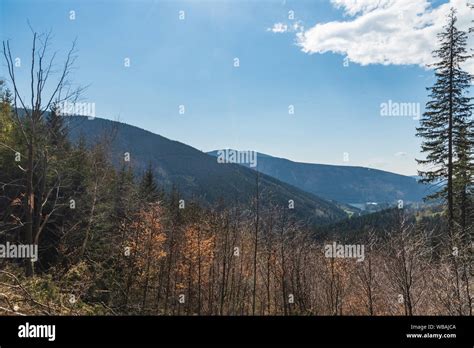 Moravskoslezske Beskydy Mountains Scenery With Hills Moravka Water