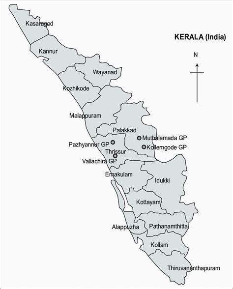 India map » maps » kerala » kerala district map. Map of Kerala state showing the location of the selected gram panchayats | Download Scientific ...