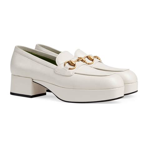 Gucci Leather Horsebit Platform Loafers In White Leather White Lyst