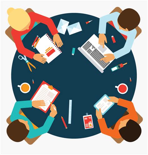 Graphic With Table And Four People Sitting Around It Meeting Clipart