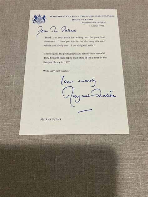 prime minister the lady margaret thatcher original autographed signed letter ebay