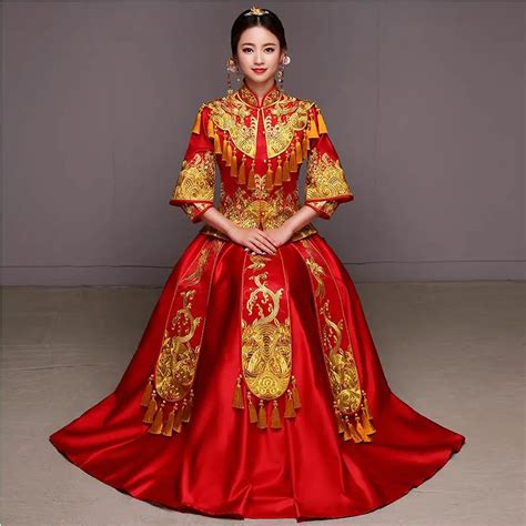 Red Bride Wedding Dress Traditional Ancient Qipao Clothing Female