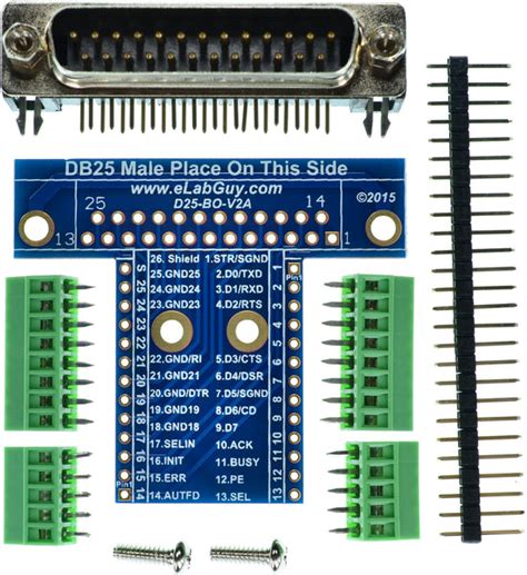 D25 M Bo V2a Db25 Male Printer Port Breakout Board Elabguy Elabbay