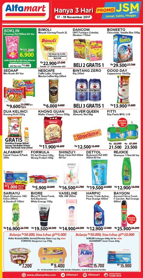 Katalog promo harga murah alfamart terbaru 05 07 februari 2021 jsm 3 juli 2020 hari ini 1 2 mei update indomaret 21 27 oktober periode 24 30 juni. Alfamart Katalog Promo JSM Minggu Ini 17-19 November 2017 ...