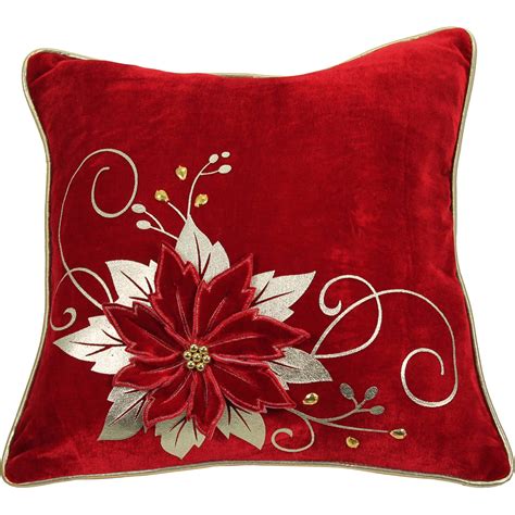 Holiday Time Red Poinsettia Pillow